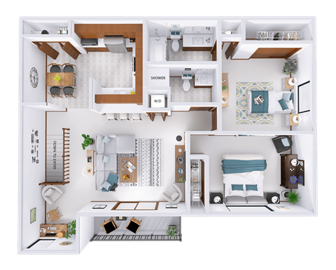 Floor plan for 2 beds, 2 baths, 1099 sqft